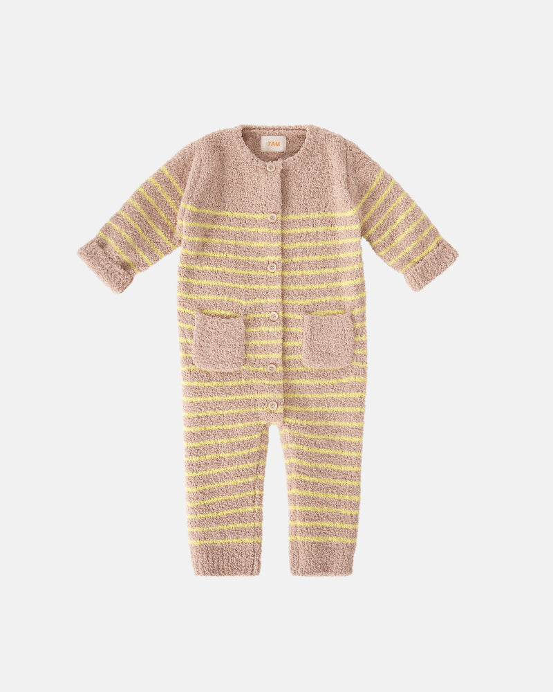 7AM Enfant - Long Sleeve Striped Jumpsuit - Fuzzy