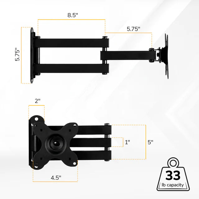Mount-IT - TV Wall Mount Small Full Motion up to 30 In Vesa Extends to 15 In from Wall