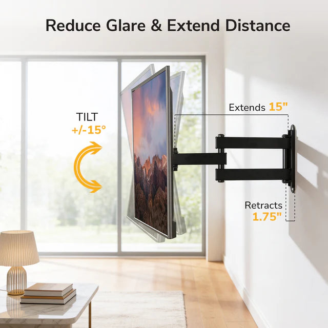 Mount-IT - TV Wall Mount Small Full Motion up to 30 In Vesa Extends to 15 In from Wall