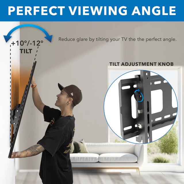 Mount-IT - TV Mount Heavy Duty Super Strength Up to 80 In up to 175 lbs Tilt Integrated Level High Strength Steel Openings for Cable Management - Black