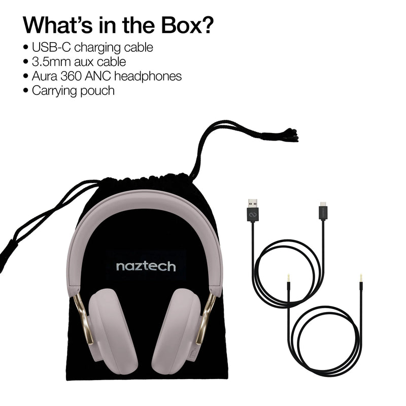 Naztech Bluetooth Headphones - AURA 360 ANC Wireless Noise Cancelling Over-the-Ear Headphones - Limolin 