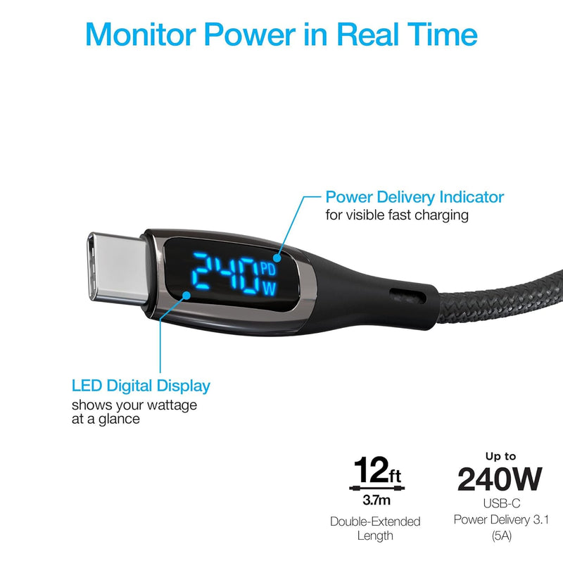 Naztech - USB-C to USB-C 240W PD Digital Charger Cable 12ft - Limolin 