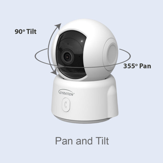 Gyration - Smart Home Indoor Wifi Camera 2K Cyberview 2000 PTZ (Pan Tilt Zoom) Built in Mic Night Vision Google & Alexa - Call Button - White