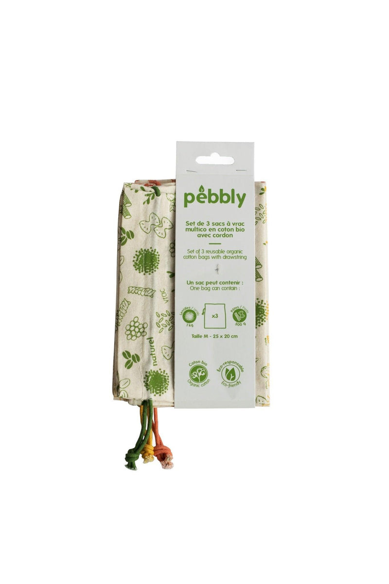 Pebbly - Organic Food Bag Set 3/St Assorted 20X25cm Cotton - Limolin 
