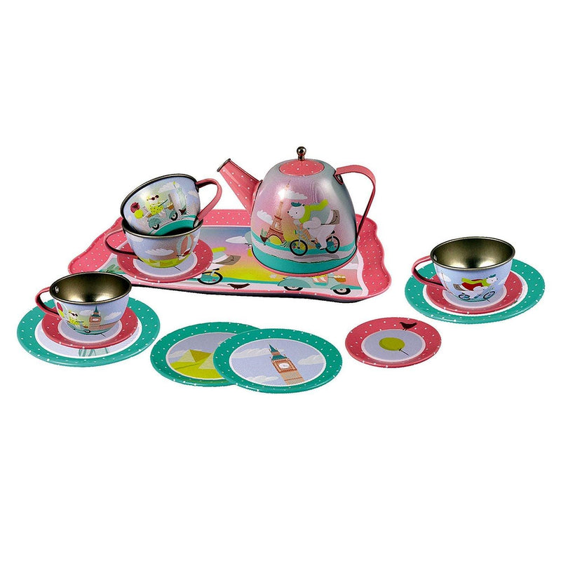 Playwell - Animal Tourists Tin Tea Setin Carry Case - Limolin 