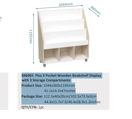 Beleduc - PISA 3 POCKET WOODEN BOOKSHELF DISPLAY W/3 STORAGE COMPARTMENTS