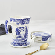 Spode - Blue Italian - Ceramic Coasters With Holder| 3.75 inch - Limolin 
