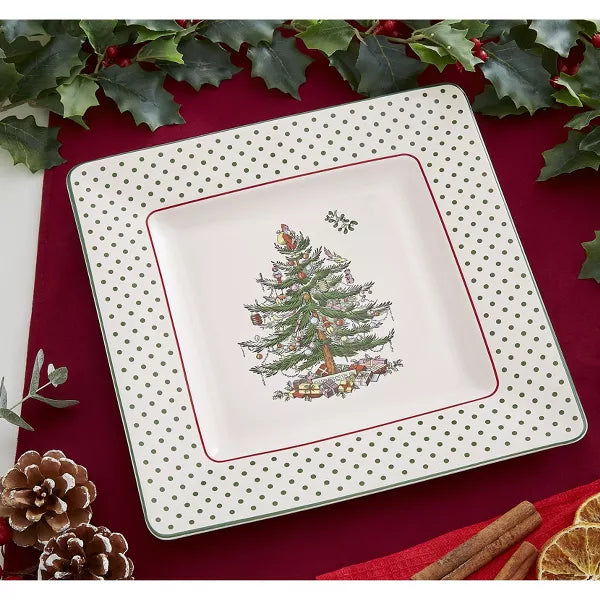 Spode - Christmas Tree - Polka Dot Sq Platter | 10 inch - Limolin 