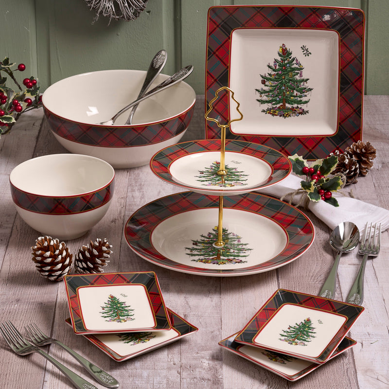 Spode - Christmas Tree - Tartan 2 Tiered Server | 10 inch - Limolin 