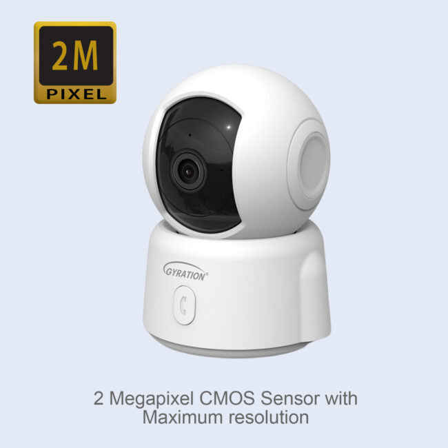Gyration - Smart Home Indoor Wifi Camera 2K Cyberview 2000 PTZ (Pan Tilt Zoom) Built in Mic Night Vision Google & Alexa - Call Button - White