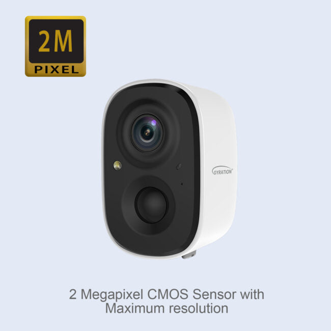 Gyration - Smart Home Outdoor/Indoor Wifi Camera 2MP Cyberview 2010 IP65 Waterproof Built in Mic Motion Detection Night Vision Rechargeable Battery - White