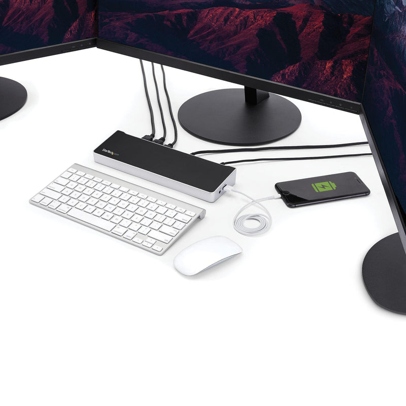 StarTech - Docking Station Triple Monitor USB-C HDMI & 4K DisplayPort - 60w Power Delivery-Piece/Mac/Chrome - Black - Limolin 