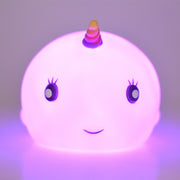 Lumi Pals Narwhal Night Light – illuminated purple view