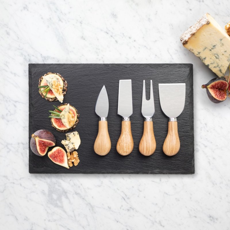 Taylor's Eye Witness - 4 Pc Cheese Knife Set Oak Hndl With Slate Board - Limolin 