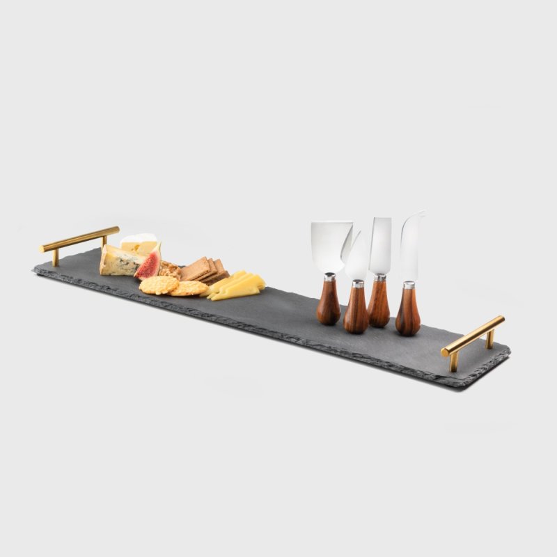 Taylor's Eye Witness - Slate Charcuterie Brd Gold Handles & (Set of 4) Cheese Knives - Limolin 