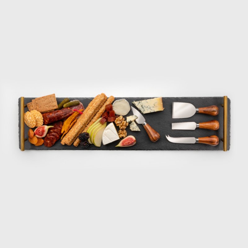 Taylor's Eye Witness - Slate Charcuterie Brd Gold Handles & (Set of 4) Cheese Knives - Limolin 