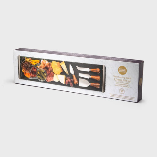 Taylor's Eye Witness - Slate Charcuterie Brd S/S Handles & (Set of 4) Cheese Knives - Limolin 