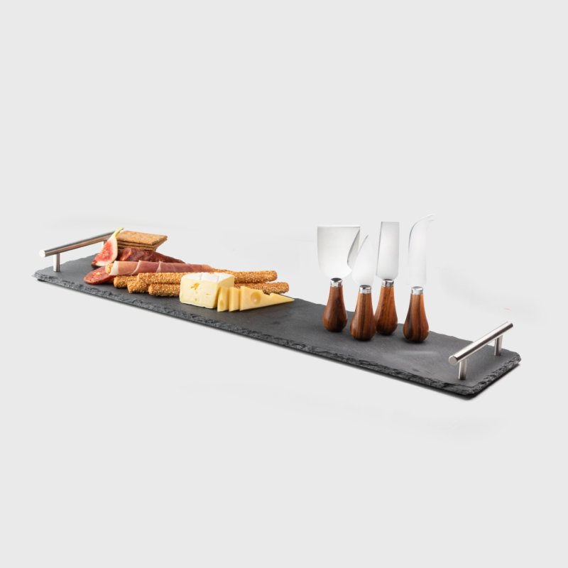 Taylor's Eye Witness - Slate Charcuterie Brd S/S Handles & (Set of 4) Cheese Knives - Limolin 