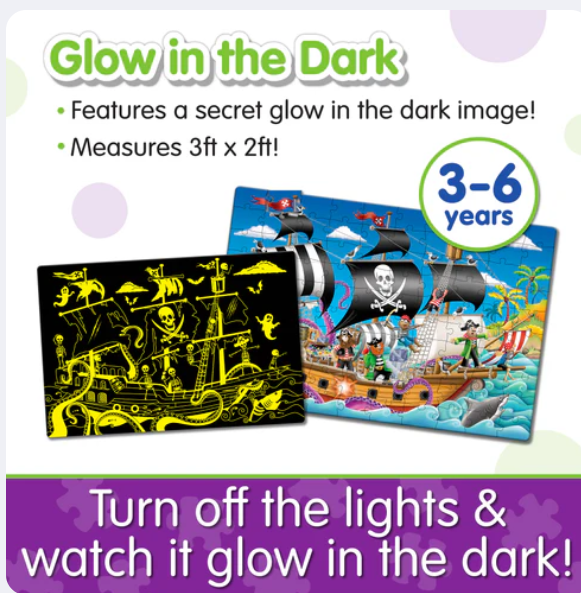 University Games - Puzzle Doubles - Glow In The Dark - Pirate Ship - Limolin 