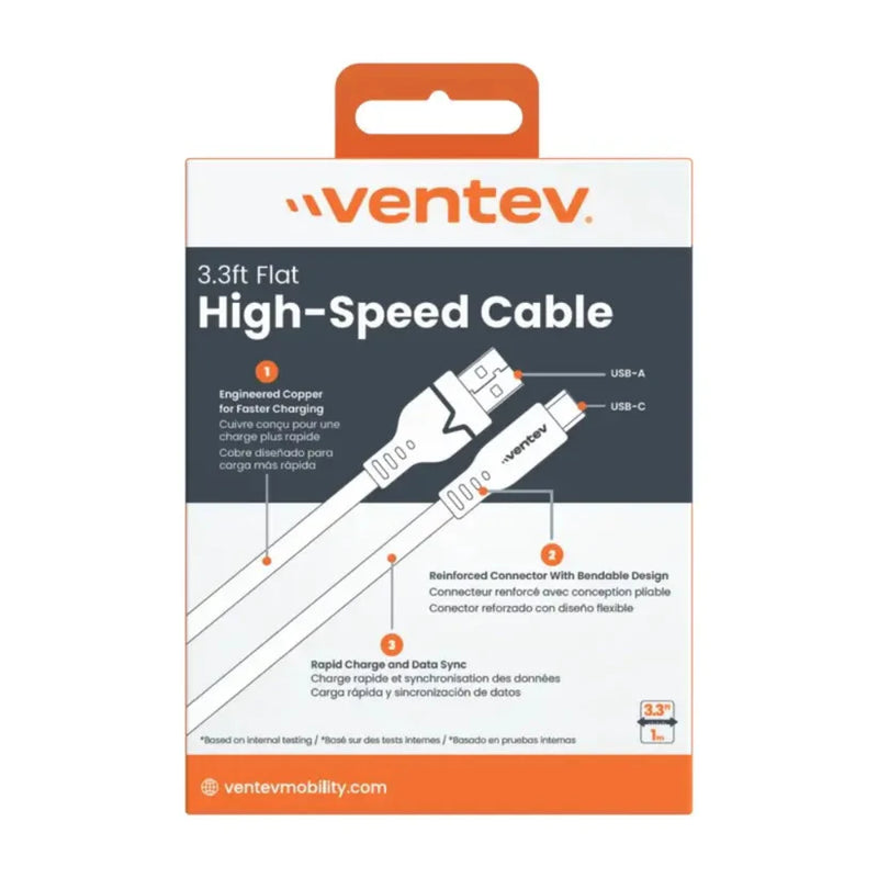 Ventev - Charge & Sync USB-C to USB-A Cable 3.3ft Flat High Speed - Gray - Limolin 