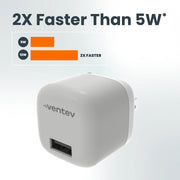 Ventev - Wall Charger 1 Port 12W 2.4amp USB-A - White - Limolin 