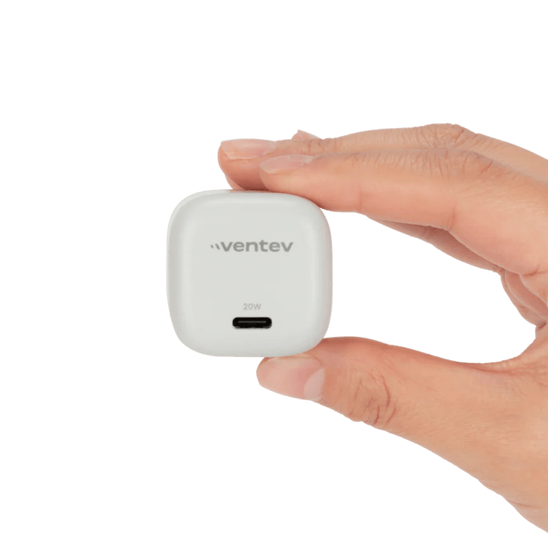 Ventev - Wall Charger Mini 1 Port 20W USB-C Power Delivery Foldable Prongs Rapid Charge - Whte & Grey - Limolin 