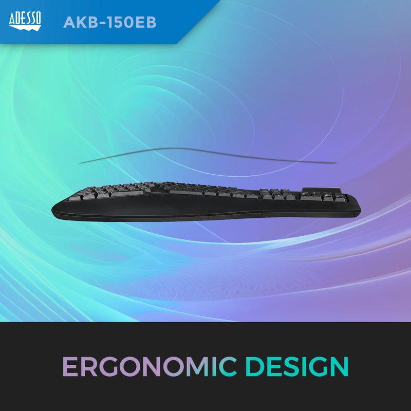 Adesso - Adesso Keyboard Wired Tru-Form 150 Ergonomic Multimedia Large Print 3 Colour LED Integrated Palm Rest - Black