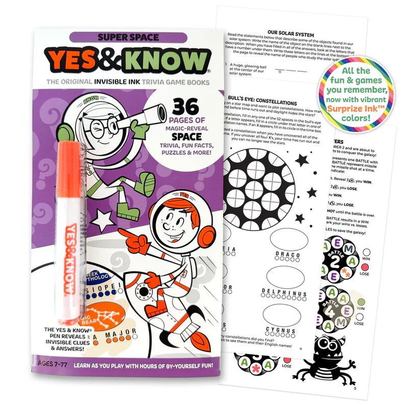 Tree Town Toys - YES & KNOW - INVISIBLE INK GAME BOOK - SUPER SPACE