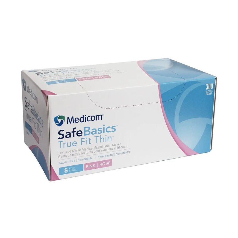 AMD Medicom - Safebasics Thin Nitrile Powder Free Gloves (300) Durable and Comfortable Health & Wellness Pink Small