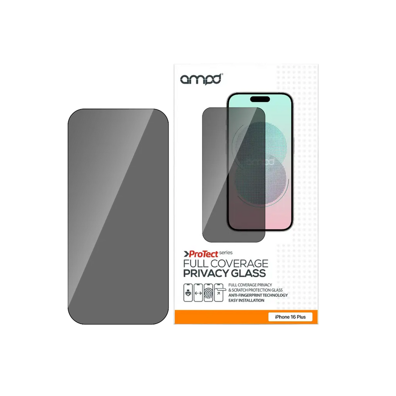 AMPD privacy tempered glass protector for iPhone 16 Plus
