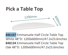 Beleduc - EMMANUELE HALF CIRCLE TABLE TOP WHITE 48" Furniture