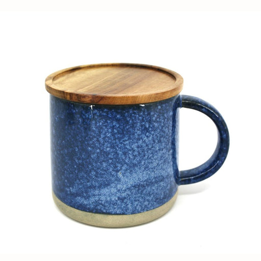 BIA - Reactive Mug with Lid Ceramic Stoneware Coffee and Tea Mug Dishwasher Safe Home & Kitchen Blue