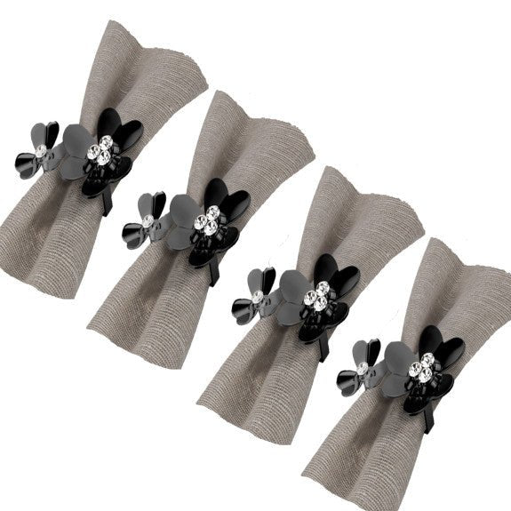 Brilliant - NAPKIN RING BLOOM BLACK S/4 Home & Kitchen