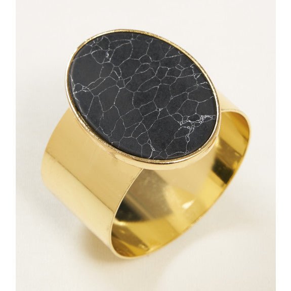 Brilliant - NAPKIN RING MEDALLION MARBLE BLACK Home & Kitchen