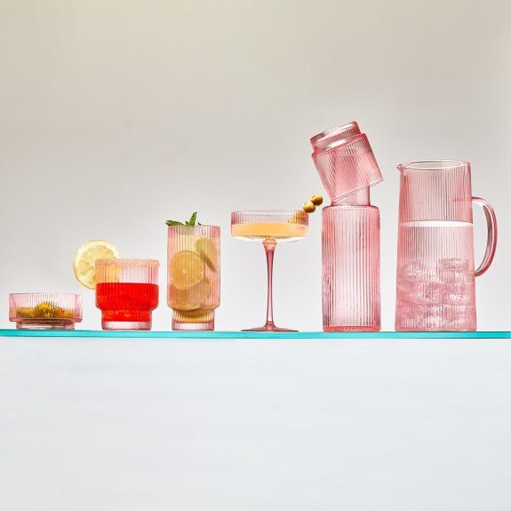 Brilliant - RIBBED PINK OLD FASHIONED 340ML SET/4 Home & Kitchen