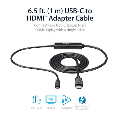 StarTech - Adapter USB-C Male to HDMI Male Cable 4K At 30 Hz 3FT - Black (Cdp2hdmm1mb)