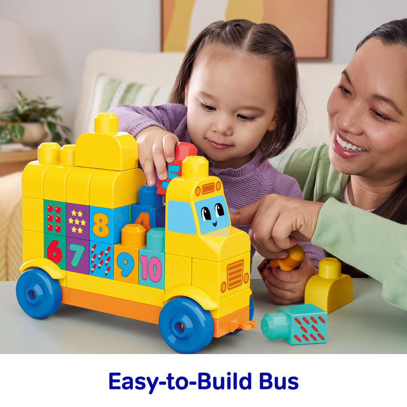 MEGA BLOKS Build & Count Bus 45-Piece Set (JKG34) — family building play