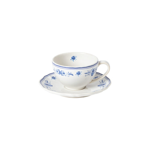 Costa Nova - Vila White - Blue Teacup & Saucer Home & Kitchen