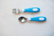 Dr Brown's - Soft Grip Spoon & Fork Set, Blue and White Mother & Baby
