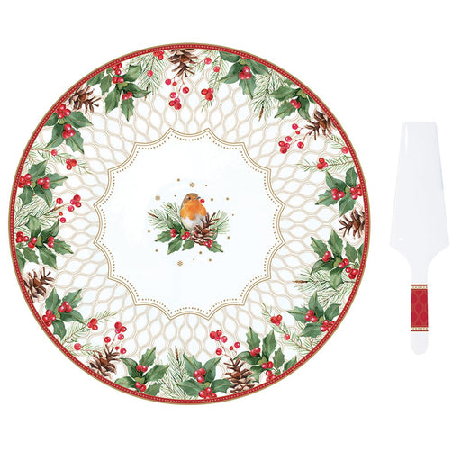Easy Life - CHRISTMAS BERRIES - Cake Plate with Server | 32 cm / 12.6 in Home & Kitchen