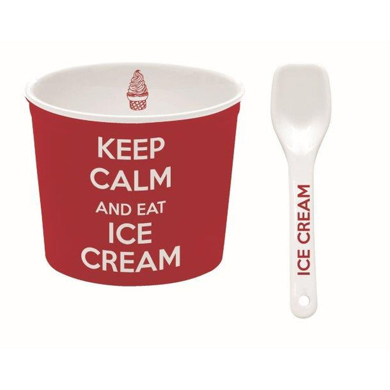 Easy Life - KEEP CALM - Ice Cream Bowl - with Spoon Red Home & Kitchen