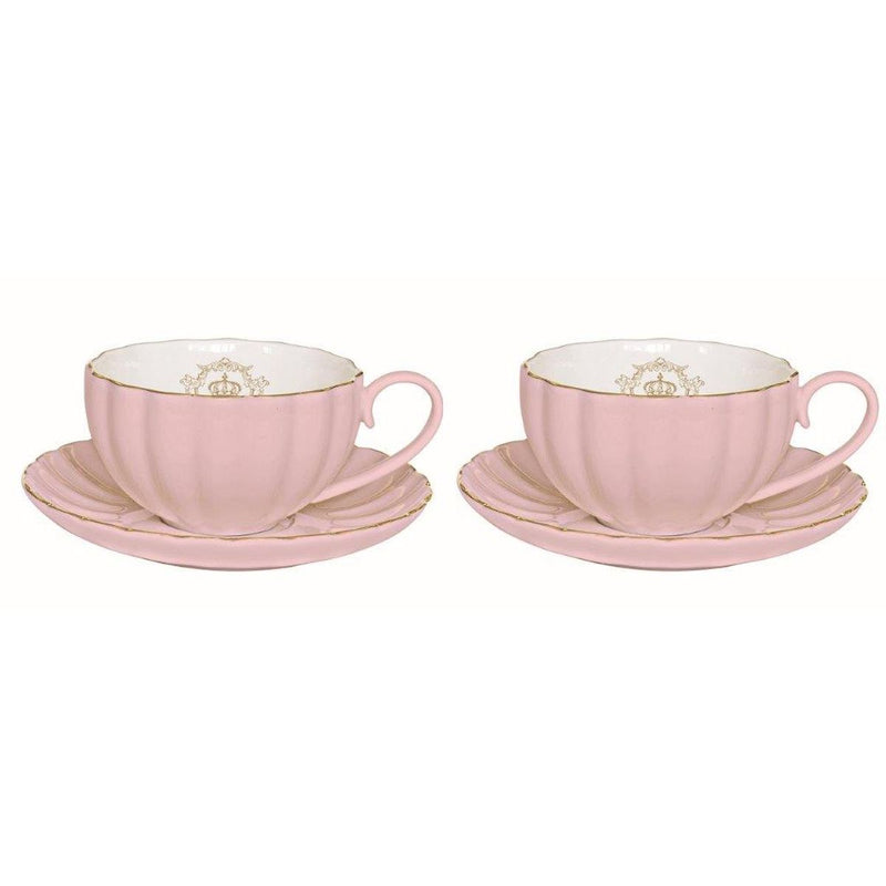 Easy Life - ROYALE - Set of 2 Espresso Cups & Saucers , Pink with Golden Rim | 110 ml Home & Kitchen