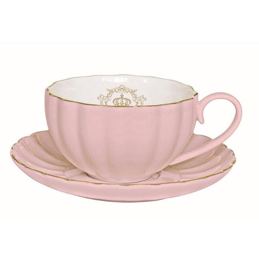 Easy Life - ROYALE - Teacup & Saucer - Pink with Golden Rim | 200 ml Home & Kitchen