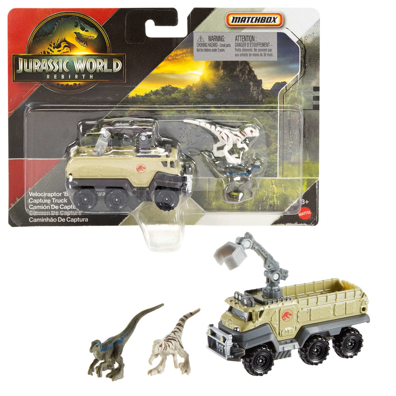 Matchbox - Jurassic World - Dino Transporter & Mini Dinosaurs (Single Random Pick) — Example transporter and mini dinosaurs
