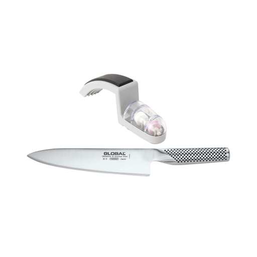 Global - Knife & Sharpener Set 2pc (G2, 220 Grey Sharpener) Home & Kitchen