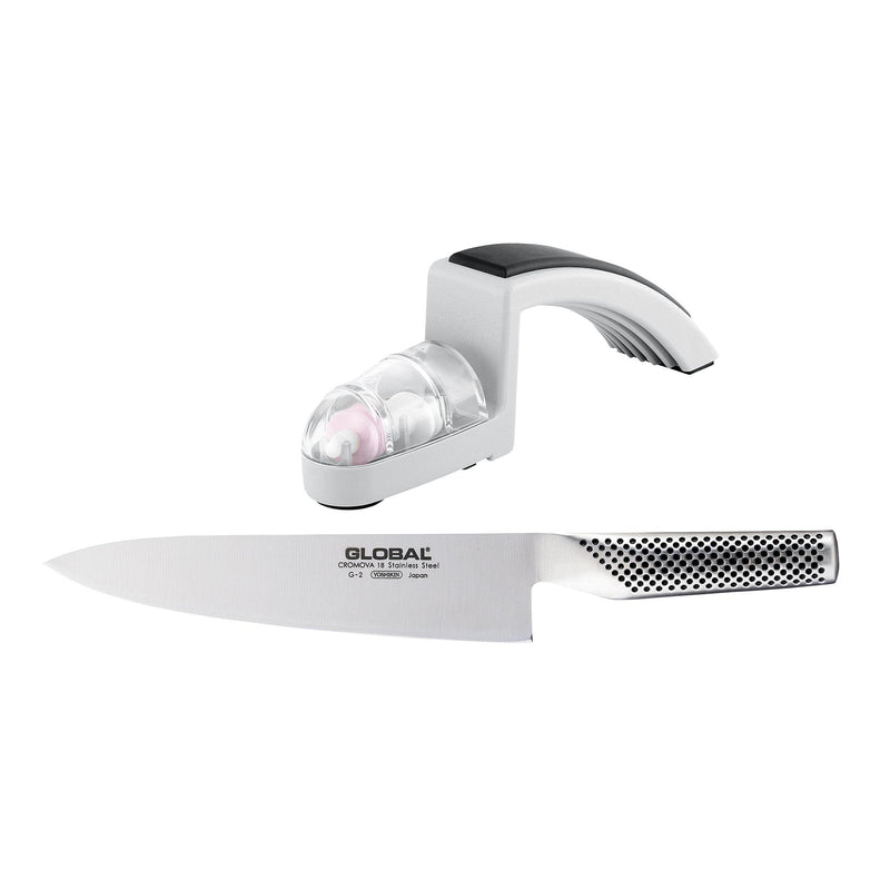 Global - Knife & Sharpener Set 2pc (G2, 220 Grey Sharpener) Home & Kitchen