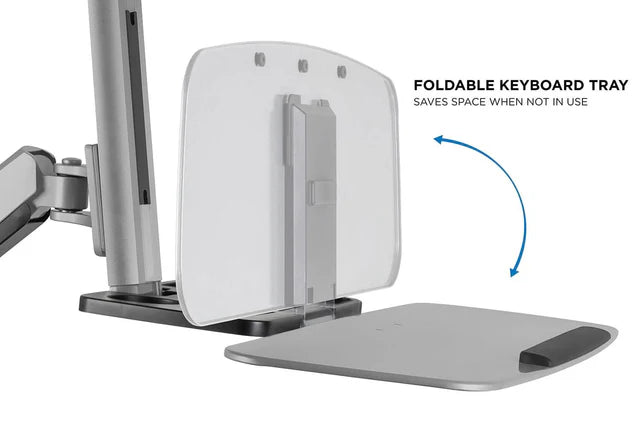 Mount-IT - Sit Stand Workstation Wall Mounted with Dual Monitor & Keyboard Tray Gas Spring Includes CPU Wall Mount Heavy Duty Steel & Aluminum