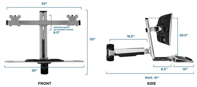 Mount-IT - Sit Stand Workstation Wall Mounted with Dual Monitor & Keyboard Tray Gas Spring Includes CPU Wall Mount Heavy Duty Steel & Aluminum