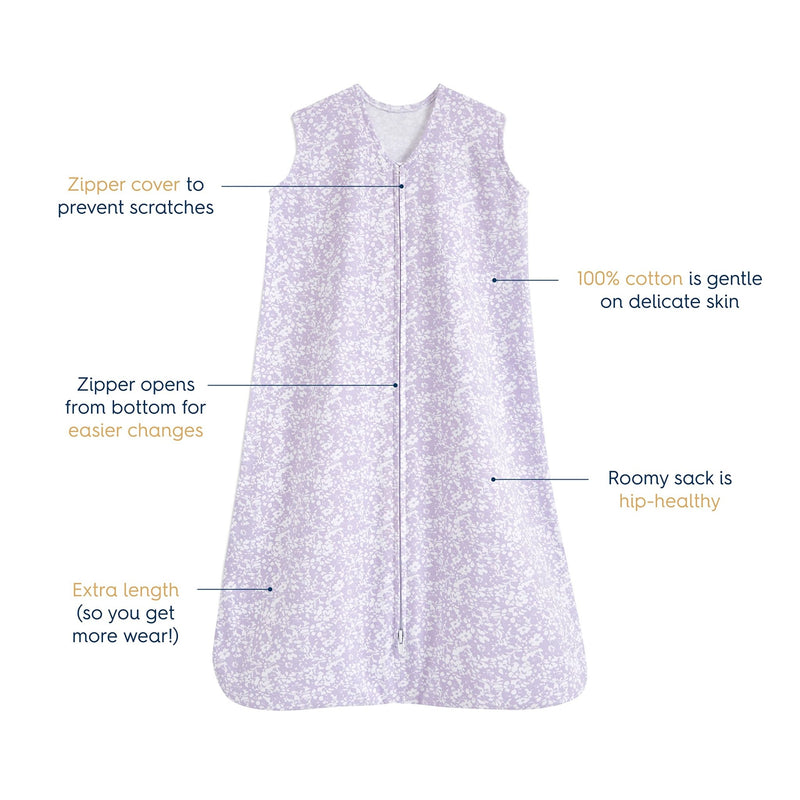 HALO - 100% Cotton Sleepsack Wearable Blanket Mother & Baby Aster Flowers Purple S