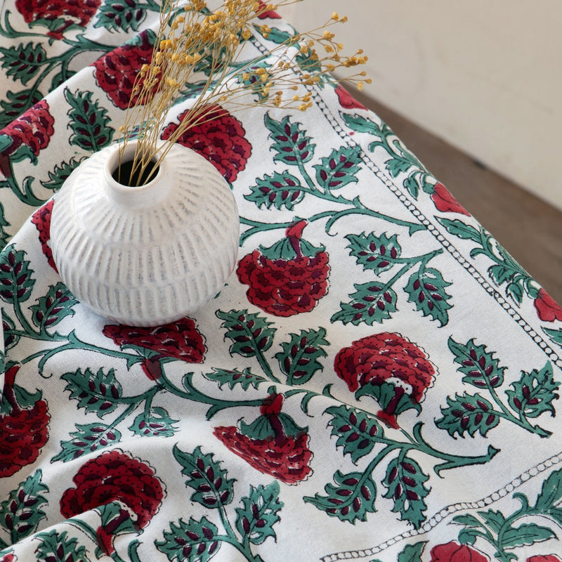 Heirloom - Carnation Block Print Tablecloth 60 x 90 inch Home & Kitchen